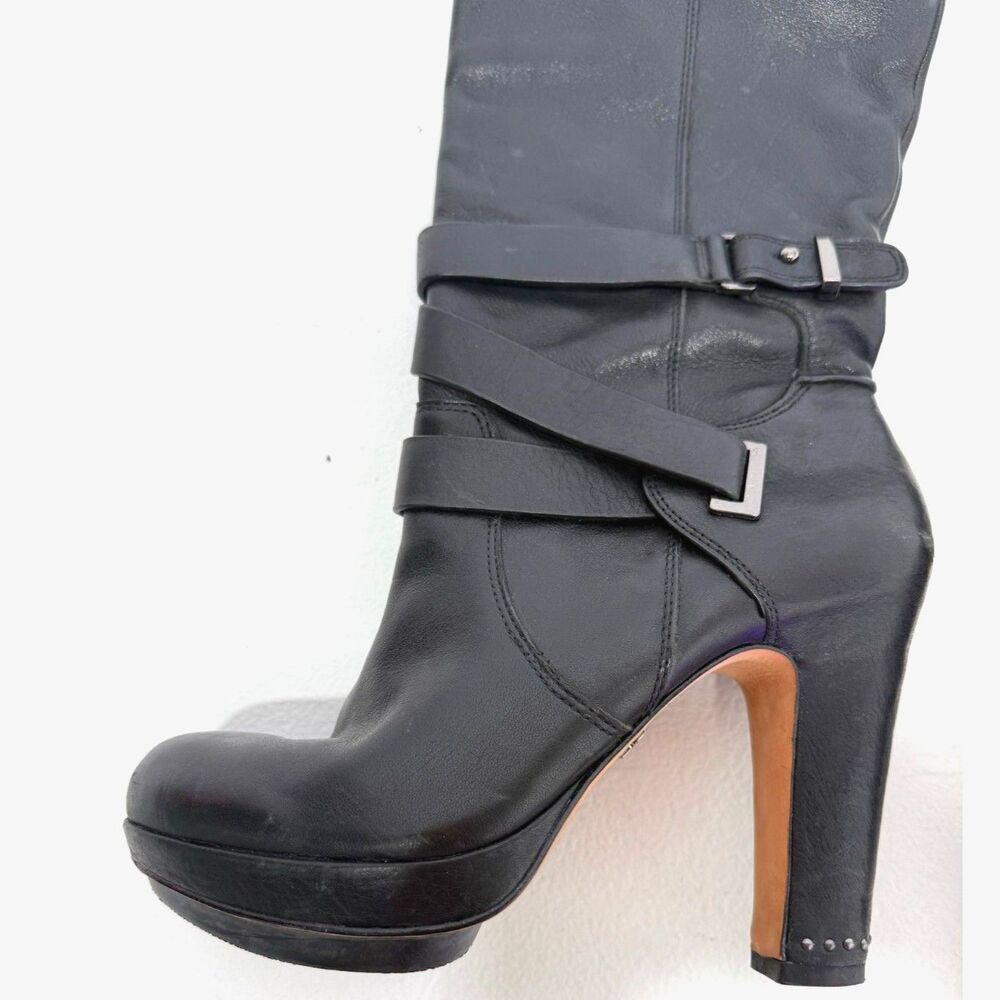 BCBG Mandy boot - Leather knee-high Moto Boots With Rubber Heel Cap - Picture 3 of 12